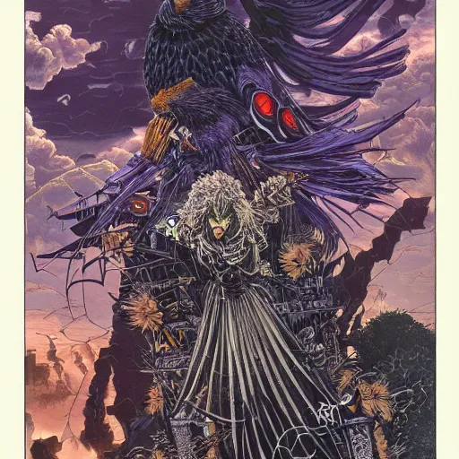 Image similar to portrait of crazy the crow, symmetrical, by yoichi hatakenaka, masamune shirow, josan gonzales and dan mumford, ayami kojima, takato yamamoto, barclay shaw, karol bak, yukito kishiro