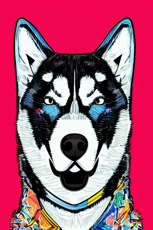 Image similar to A portrait of a gangster husky, sticker, highly detailed, colorful, illustration, smooth and clean vector curves, no jagged lines, vector art, smooth