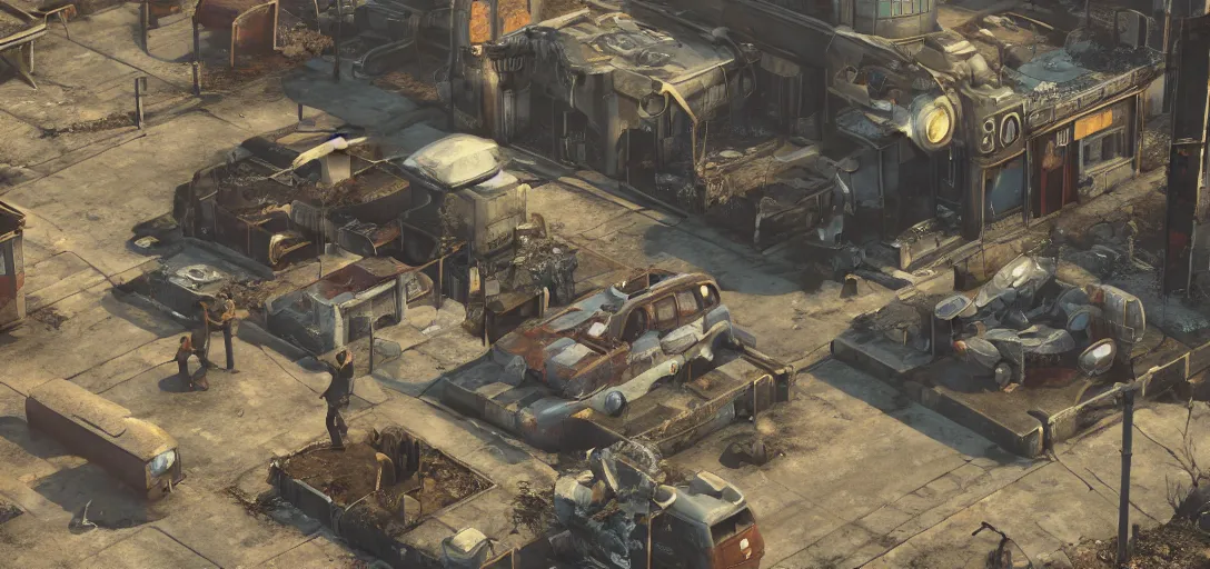 Image similar to Isometric 3d octane render of Fallout 4