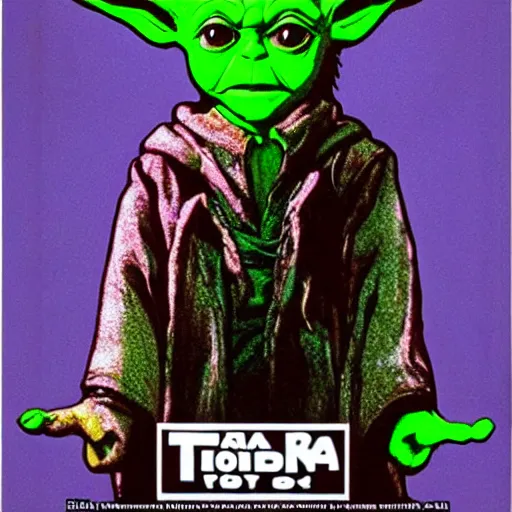 Image similar to a 80s horror film about yoda