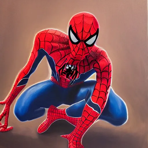 spiderman kneels, praying to spider god, oil painting | Stable ...