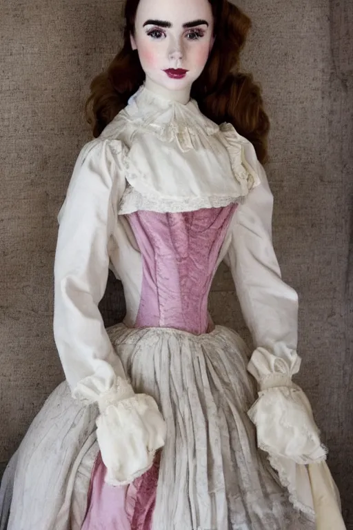 Image similar to lily collins as a dresden doll made of porcelain