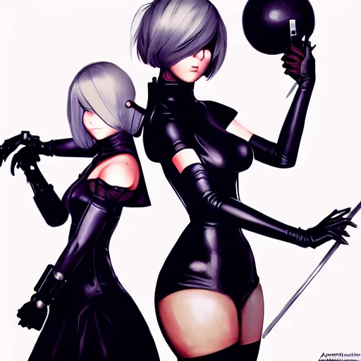 Image similar to a painting of 2B nier automata, painting by mark brooks, trending on artstation, artstationHD, artsationHQ