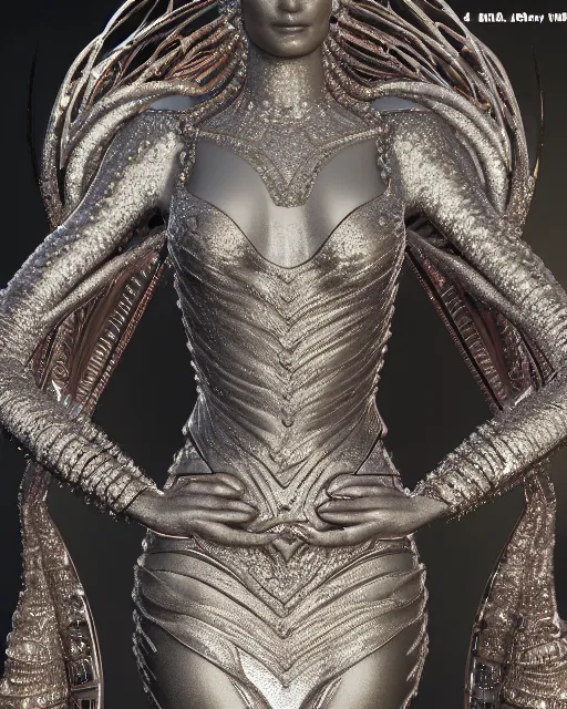 Image similar to a highly detailed metahuman 4 k close up render of an alien goddess bella hadid monument surasundari in iris van herpen dress schiaparelli in diamonds crystals swarovski and jewelry iridescent in style of alphonse mucha gustav klimt trending on artstation made in unreal engine 4