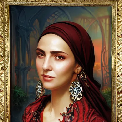 Image similar to portrait of a syrian woman ( 3 5 ) from syria in 2 0 2 1, an oil painting by ross tran and thomas kincade