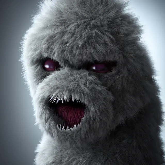 Image similar to ultra realistic fluffy monster designed by balenciaga, dark cinematic, volumetric, realistic, 3 d render, cinematic lighting, ray tracing, cinematic, unreal engine 5, unreal engine render, octane render, hyper realistic, photo, 8 k