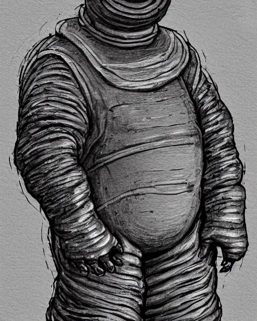 Image similar to hdr monochrome portrait of the michelin man being arrested, intricate, accurate facial details, volumetric lighting