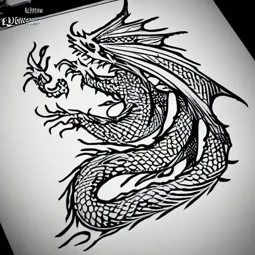 Image similar to lineart of a dragon tattoo stencil