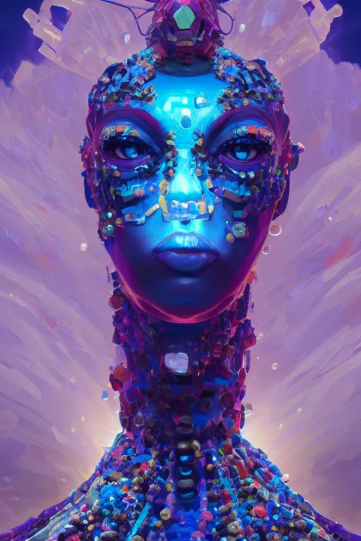 Image similar to maximalist detailed gemstone golem portrait by adoryanti, machine. delusions, holosomnia, electrixbunny, rendered in discodiffusion. decorated with pearls and gems, behance hd by jesper ejsing, by rhads, makoto shinkai, ilya kuvshinov, rossdraws global illumination ray tracing hdr radiating a glowing aura