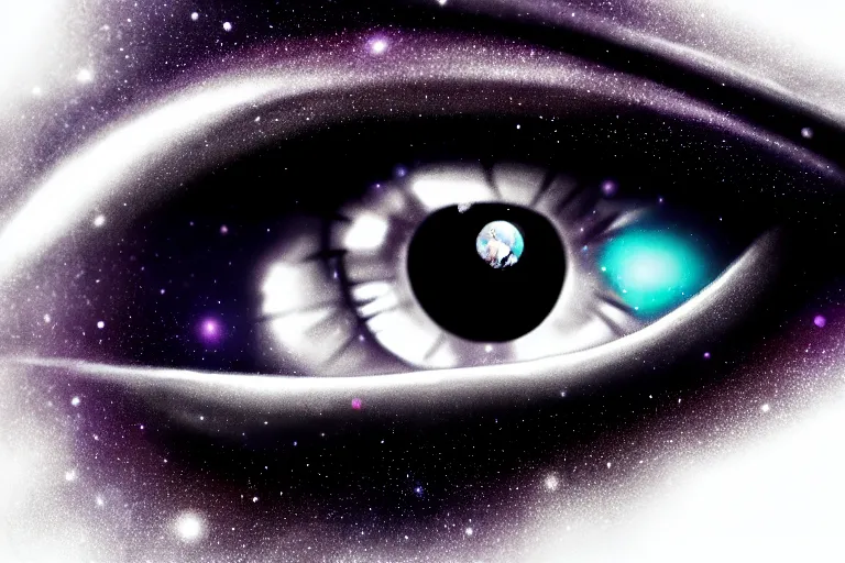 Image similar to a small galaxy inside of an eye, beautiful eye, eye, eye of a woman, realistic, ultra realistic, macro, beautiful, digital art, trending on artstation