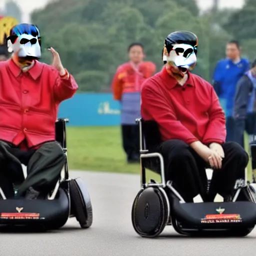 Image similar to xi jinping in a wheelchair racing formula 1 track