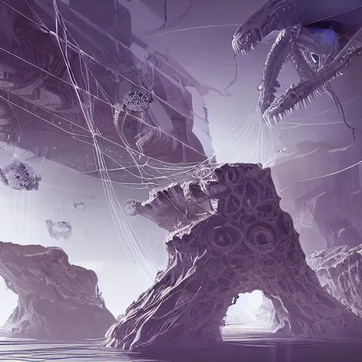 Image similar to alien world spiderwebs, concept art, wlop, hyper detailed,