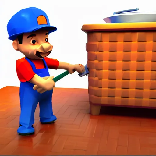 Prompt: low poly plumber, money for nothing video style, 8 0 s cg