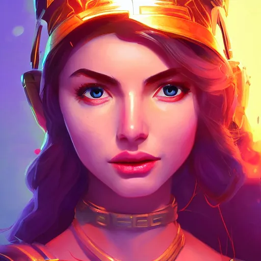 Image similar to Portrait of Ana de Armas as Athena, a full powered goddess, shining eyes, fiery menacing face, mattepainting concept Blizzard pixar maya engine on stylized background splash comics global illumination lighting artstation lois van baarle, ilya kuvshinov, rossdraws