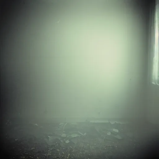 Image similar to Beautiful cameraphone, soft liminal foggy Photograph inside an abandoned estate-flat