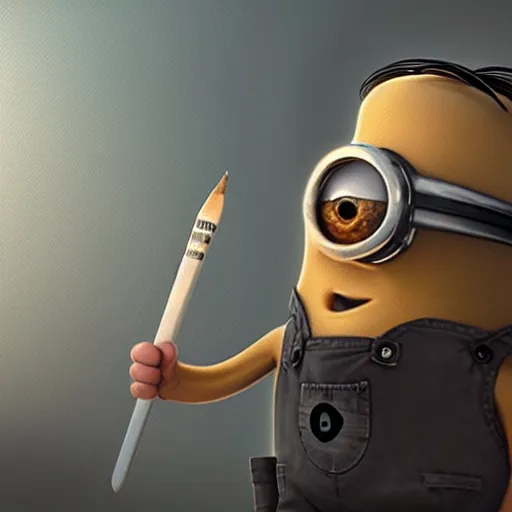 Prompt: an epic painting minion rising thumb up to approve, we see him in front, pencil drawing, perfect composition, golden ratio, beautiful detailed, photorealistic, digital painting, concept art, smooth, sharp focus, illustration, artstation trending, octane render, unreal engine