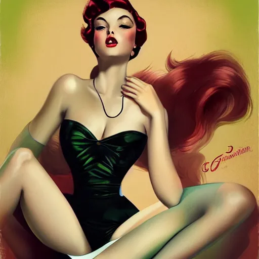 Image similar to an illustration in the style of gil elvgren and in the style of anna dittmann.