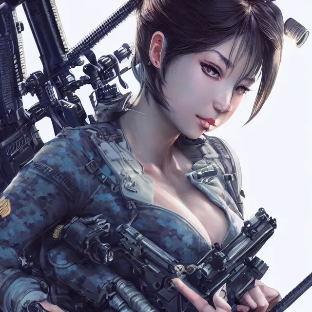 Image similar to the hyperrealistic portrait of lawful neutral female futuristic marine sniper as absurdly beautiful, gorgeous, elegant, young anime gravure idol, an ultrafine hyperdetailed illustration by kim jung gi, irakli nadar, intricate linework, bright colors, octopath traveler, final fantasy, unreal engine 5 highly rendered, global illumination, radiant light, detailed and intricate environment