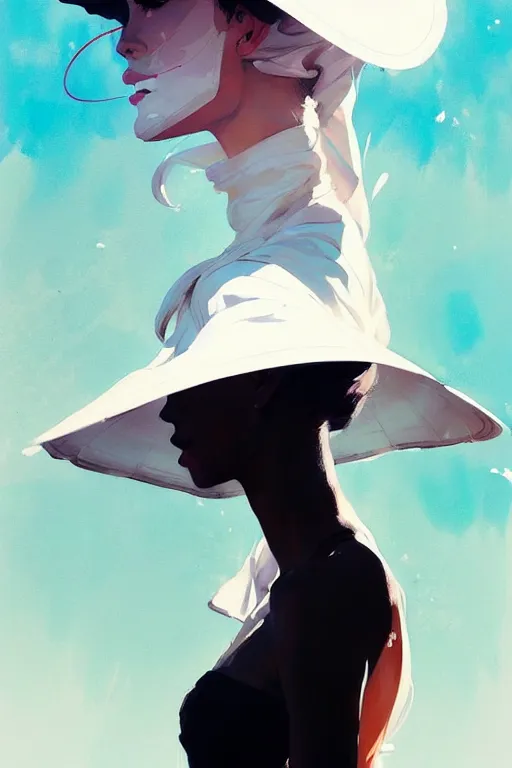 Image similar to a ultradetailed beautiful painting of a stylish woman wearing a white dress with a sun hat, by conrad roset, greg rutkowski and makoto shinkai trending on artstation