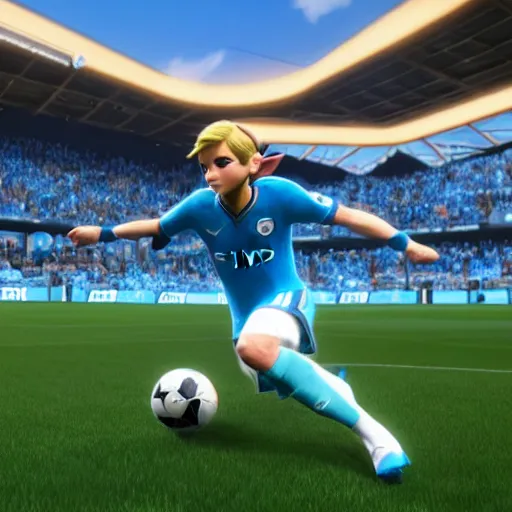 Image similar to screenshot of link zelda in fifa 2 1, manchester city, ea sport, rtx geforce experience, best graphics