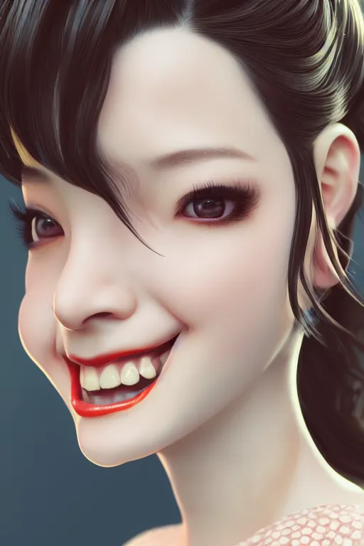 Image similar to a pin up and beautiful fashion and dreamlke loveable chic japan girl, charming smile, by artgerm lau & jeehyung lee & wlop, hyperdetailed, 8 k realistic, symmetrical, frostbite 3 engine, cryengine, dof, trending on artstation, beautiful lighting, digital art,