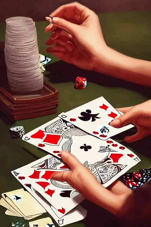 Image similar to firts person view of female hands looking at the table full of playing cards, esp cards, tarot cards, crystall ball, realistic, modern, intricate, elegant, highly detailed, digital painting, artstation, concept art, addiction, chains, smooth, sharp focus, illustration, art by ilja repin