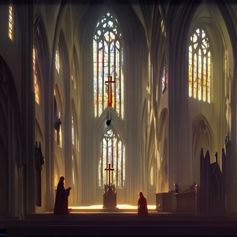 Image similar to curch with chapel, glory light, digital painting, greg rutkowski, artstation, cinematic, matte painting