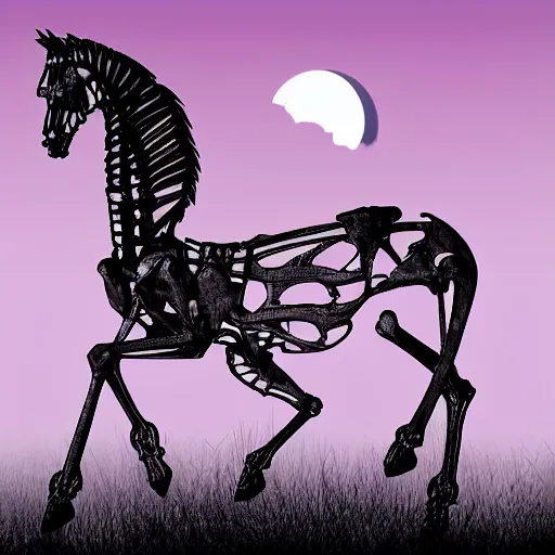 Prompt: skeleton horse in the moonlight