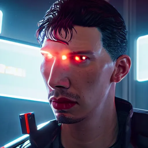 Prompt: Adam driver as a character in cyberpunk 2077