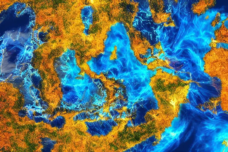 Image similar to a satellite image of a magical world, digital art