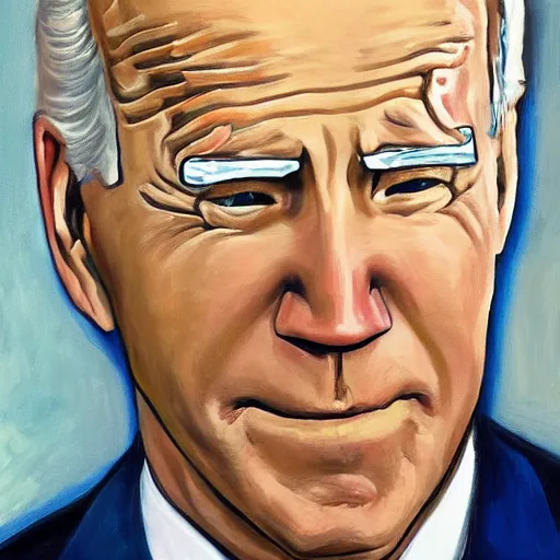 Prompt: close up presidential portrait of joe biden, wearing a suit, by alice neel