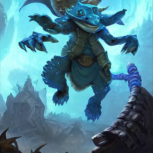 Prompt: blue turtle murlock hybrid, hearthstone art style, epic fantasy style art by Craig Mullins, fantasy epic digital art, epic fantasy card game art by Greg Rutkowski