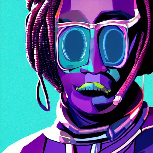 Image similar to cyberpunk robotic whoopi goldberg, sharp lines, digital, artstation, colored in