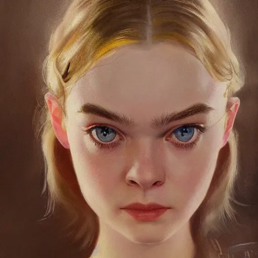 Image similar to ultra realistic medium shot portrait painting of elle fanning in prey, art by frank frazetta and j. c. leyendecker and peter paul rubens, 4 k, ultra realistic, highly detailed, epic lighting