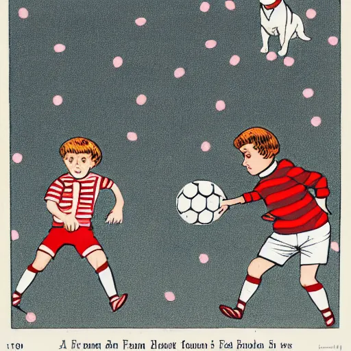 Prompt: illustration of french boy on the streets of paris playing football against a corgi, the dog is wearing a polka dot scarf, comic, 1 9 6 6