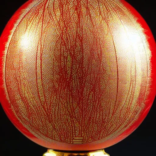 Image similar to a golden sphere handpainted, hyper detailed, red lighting from the side