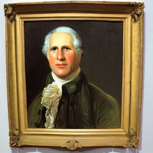 Prompt: 1 8 th century colonial - era oil painting of chevy chase, by george romney, by mather brown, by thomas gainsborough