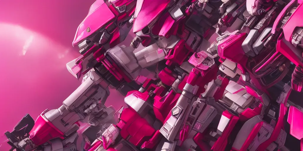 Image similar to isometric of female gundams in pink and red collection, intricate mechanical details, futuristic, y 2 k aesthetic, dramatic lighting, 4 k, 3 d octane render, provenance, detailed, trending on artstation