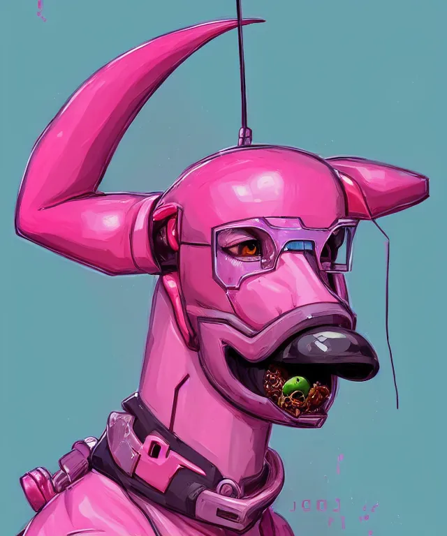 Image similar to a portrait of an anthropomorphic cyberpunk greyhound dog eating a pink donut, cyberpunk!, fantasy, elegant, digital painting, artstation, concept art, matte, sharp focus, illustration, art by josan gonzalez