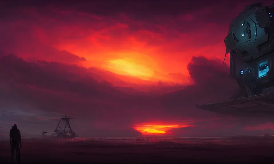 Image similar to dark sci-fi, A huge radar,sunset, concept art ,high detail,warm lighting ,volumetric godrays,vivid beautiful,trending on artstation by Jord