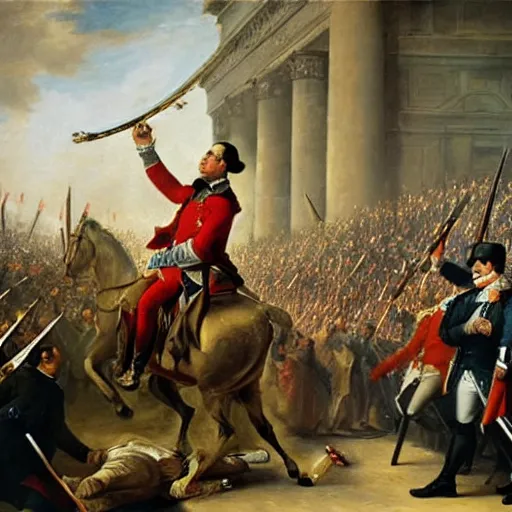 Image similar to François Hollande leads the French Revolution (1789), oil on canvas, 1882. Epic, grandiose, scale