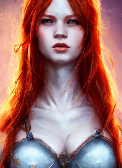 Image similar to Beautiful redhead girl which chest wrapped in bandages, portrait, fantasy, medieval, vivid colors, fantasy, elegant, concept art, sharp focus, beautiful face, digital art, Hyper-realistic, 4K, Unreal Engine, Highly Detailed, HD, Dramatic Lighting by Brom, trending on Artstation