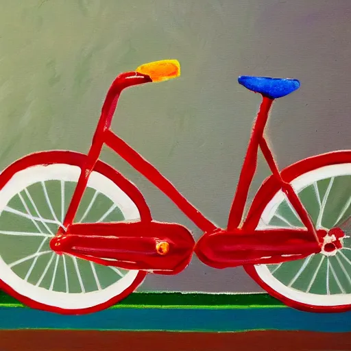 Prompt: a bicycle, painted in the style of pablo amaringo