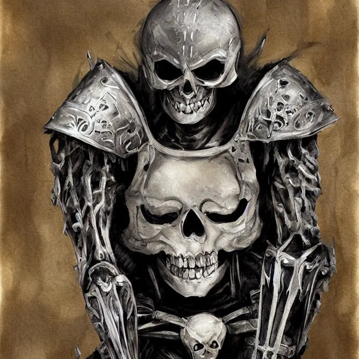 Prompt: portrait of an ancient skeletal warrior in armor, fantasy art,