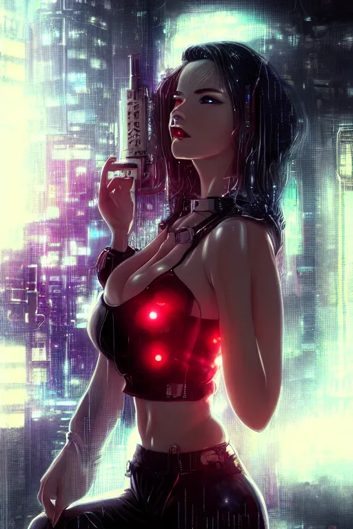 Image similar to portrait futuristic hot cyberpunk young female rouge, in futuristic stormy heavy snowy tokyo rooftop cyberpunk night, ssci-fi, fantasy, intricate, very very beautiful, elegant, neon light, highly detailed, digital painting, concept art, human anatomy, soft light, hdri, smooth, sharp focus, illustration, art by tian zi and craig mullins and WLOP and alphonse mucha