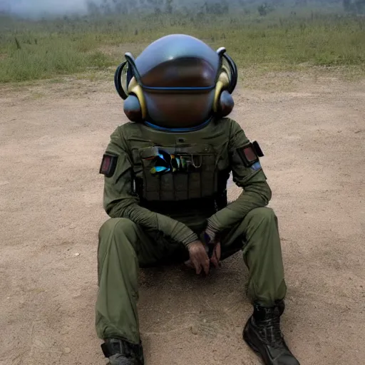 Image similar to extraterrestrial zeta reticulan alien, arrested by special forces