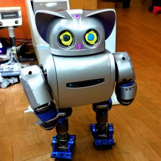 Prompt: photo of a robot cat, cybernetic modifications, robotic, mechanical