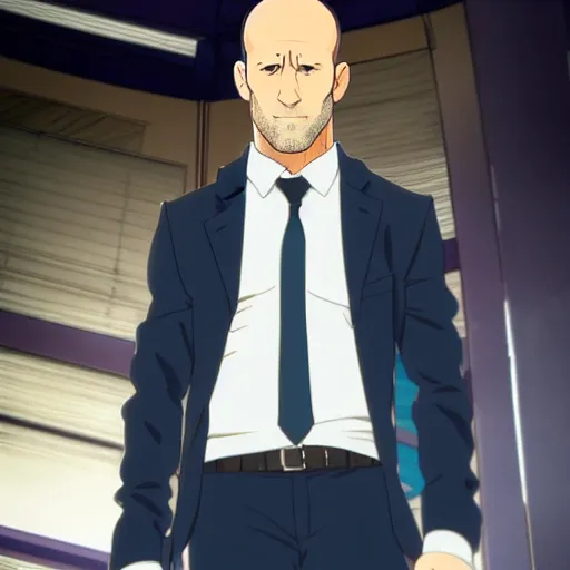 Image similar to jason statham as anime character, kyoto animation, magical