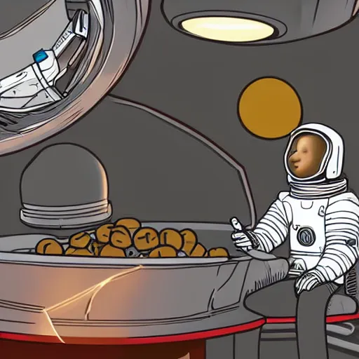 Prompt: digital art of among us astronaut eats cereals