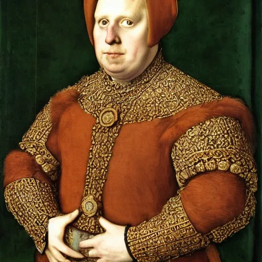 Prompt: a royal portrait of boris johnson as a king, painted by hans holbein, British Museum